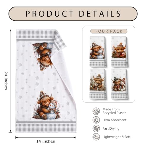 Multicolor Christmas Funny Highland Cow Kitchen Towels - 4 Pack