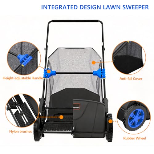 21 Inch Manual Lawn Sweeper for Leaves & Grass Clippings - Yard Cleanup Tool