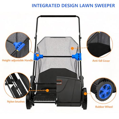 21 Inch Manual Lawn Sweeper for Leaves & Grass Clippings - Yard Cleanup Tool
