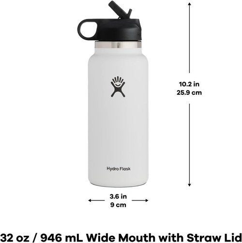 Hydro Flask 32 oz Wide Mouth Water Bottle with Straw Lid - Durable White Design
