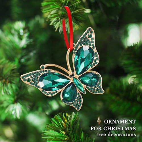 Green Butterfly Christmas Ornament - Metal Keepsake Holiday Decor, 2.5 Inch
