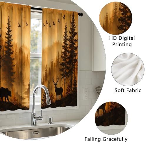 Deer Mountain Kitchen Curtains Set of 2 - 28x36 Inches, Light Filtering Tier Drapes, Variation of THIS listing