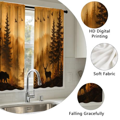 Deer Mountain Kitchen Curtains Set of 2 - 28x36 Inches, Light Filtering Tier Drapes, Variation of THIS listing