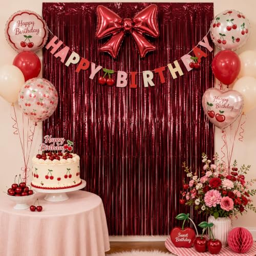 Burgundy Red Foil Fringe Curtain Backdrop - 2 Pack, 3.3x6.6 ft, Matte Finish, Indoor Party Decor