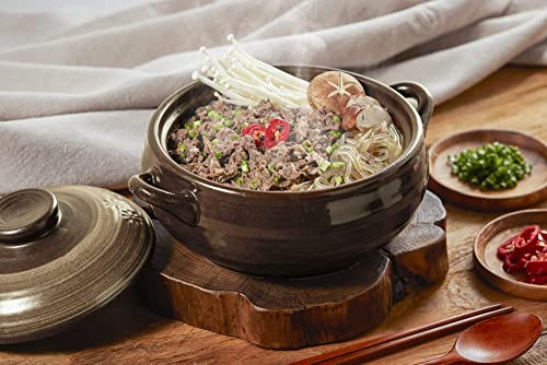 Dolsot Korean Stone Bowl Clay Pot for Cooking - Large 34oz, Includes Lid