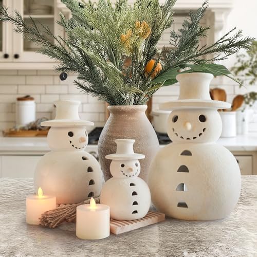 Small Handmade Terracotta Snowman Figurine - Rustic Christmas Decor