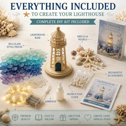 DIY Lighted Christmas Lighthouse Kit - Sea Glass Style, Set-F