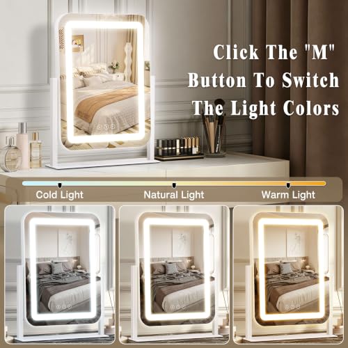 LED Makeup Mirror with Lights - 13 x 16.5 Inch, White, Touch Control