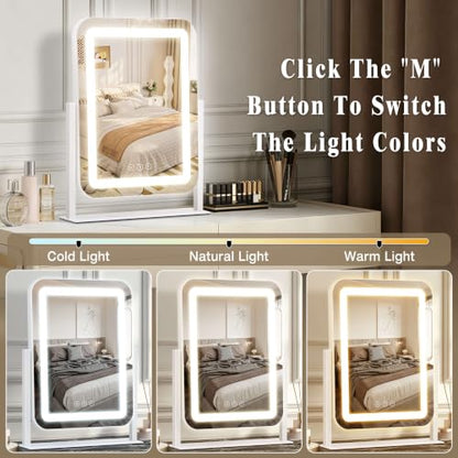 LED Makeup Mirror with Lights - 13 x 16.5 Inch, White, Touch Control