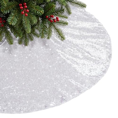 Silver Sequin Christmas Tree Skirt 36 Inch Holiday Base Mat for Xmas Decor