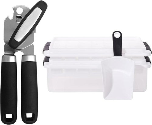 Gorilla Grip Can Opener & Ice Cube Tray Set - Stainless Steel Opener & 56-Cube Black Tray