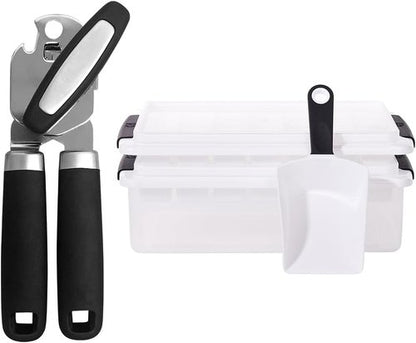 Gorilla Grip Can Opener & Ice Cube Tray Set - Stainless Steel Opener & 56-Cube Black Tray