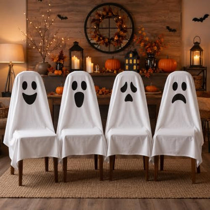 Halloween Ghost Chair Covers Set of 4 - White1, 59x63 Inch Spooky Decorations