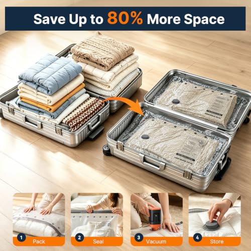 Travel Vacuum Bags with Rechargeable Pump - Orange, 15 Pack