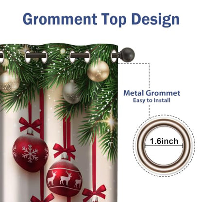 Christmas Blackout Curtains Set of 2 - Fir Twigs & Vibrant Balls, 42 x 63 Inches, Grommet Holiday Drapes