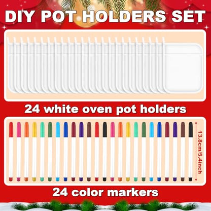 Christmas Sublimation Pot Holder Set with Pockets & Markers - Bulk 24 Pack
