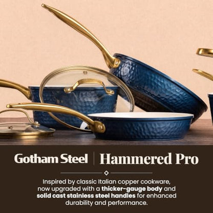 Gotham Steel Hammered Navy 3-Piece Titanium Ceramic Nonstick Frying Pan Set