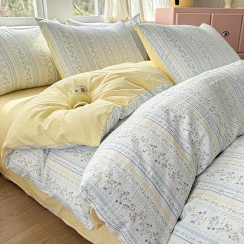 Queen Floral Comforter Set Blue Striped Floral Reversible Bedding