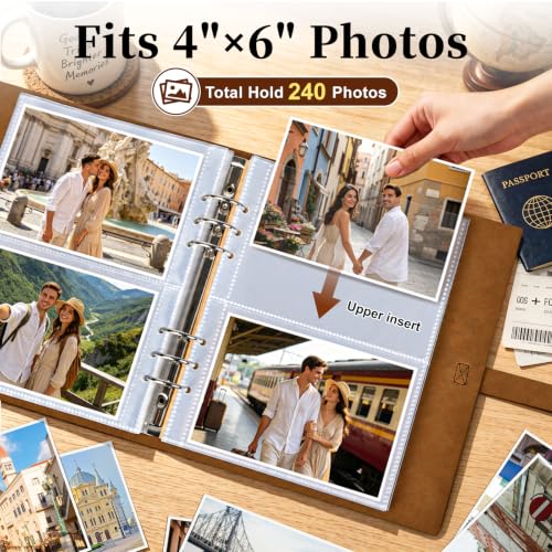 Leather Photo Album 4x6 Holds 240 Pictures with Scrapbook Pages - Moon Variation
