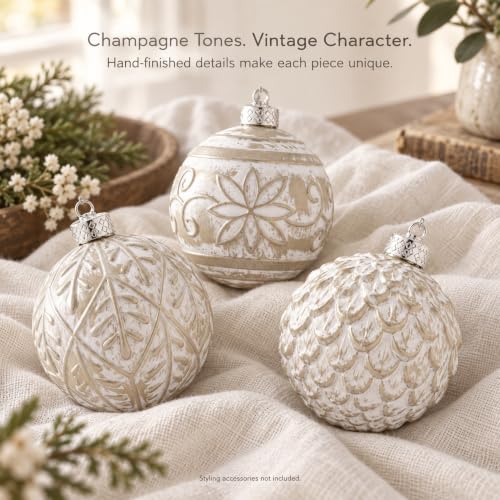 Rustic Champagne Christmas Ornaments Set 16PCS - Medium, Farmhouse Decor