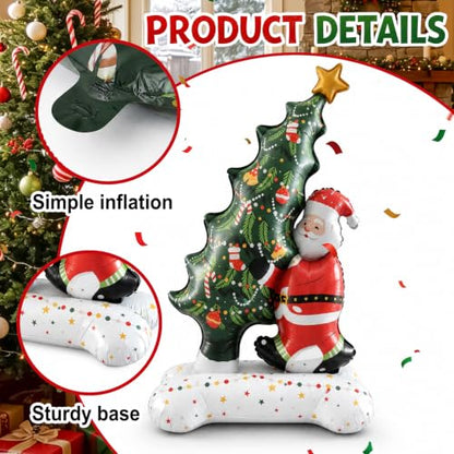 2PCS Santa with Christmas Tree Foil Balloons - Giant Holiday Party Decor