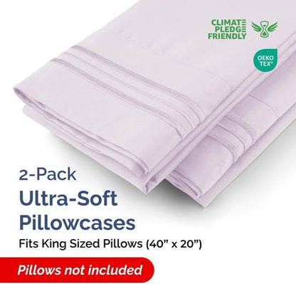 King Pillow Cases by [Brand Name] - Ultra Soft Hotel Quality Covers | Comfy, Cozy & Wrinkle-Free - Light Lavender - Set of 2