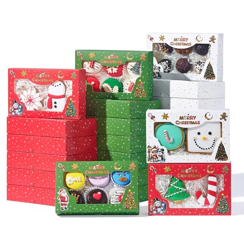 24PCS Christmas Cookie Gift Boxes with Clear Windows - Multiple Colors, 7x4.3x1.5 Inches