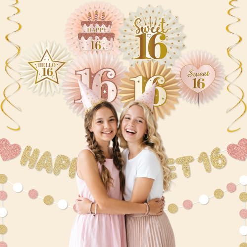 Pink and Champagne Gold Sweet 16 Party Decorations for Girls - Kit