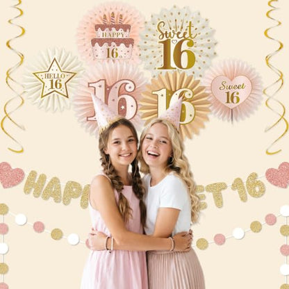 Pink and Champagne Gold Sweet 16 Party Decorations for Girls - Kit