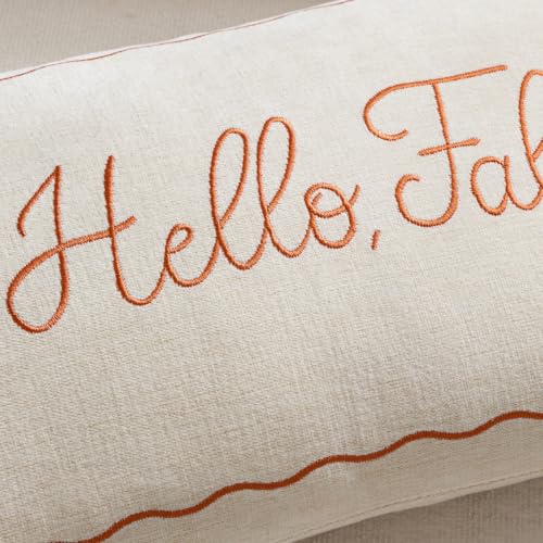 Embroidered Fall Pillow Cover 12x20 Beige - Farmhouse Thanksgiving Decor