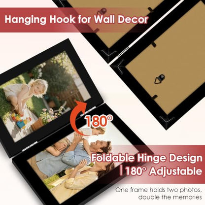FIXSMITH 4x6 Double Hinged Picture Frame Set - Black Wall & Desk Photo Display