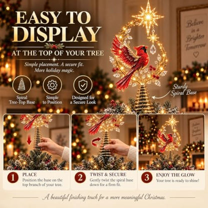 Christmas Tree Topper with Cardinal Design and Lighted Glow - 1pc