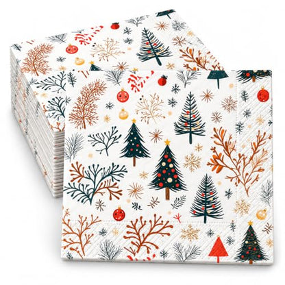 Christmas Paper Napkins Set - Multicolor Square Design, 50 Count, 6.5 x 6.5 Inches