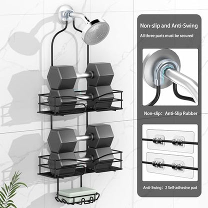 DAOYA 3-Tier Overhead Shower Caddy with Soap Holder & Hooks - Black