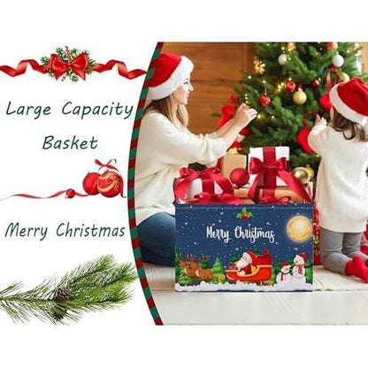 Large Christmas Gifts Empty Baskets Kids Collapsible Holiday Storage Bin with Handle (Deer Santa Claus)