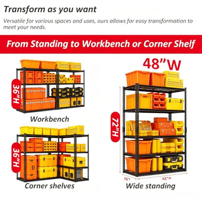 Heavy Duty Metal Shelving Unit 48x24x72 Diamond-Hole Shelving - 3030LBS Capacity, Adjustable Storage Rack