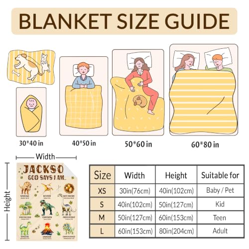 Personalized Dinosaur Blanket for Boys - Christian God Says I Am - Beige, 50x60 Inches