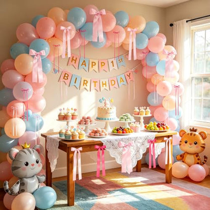 Pink Bow Birthday Decorations 40Pcs Satin Ribbon Bows DIY Wall Backdrop for Girls Princess Party