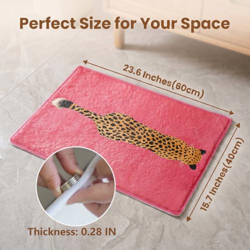 Pink Leopard Bath Mat - Faux Cashmere Non-Slip Bathroom Rug