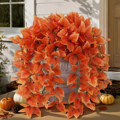 Artificial Hanging Plants for Outdoors - Fall Red Coleus, UV Resistant, 2 PCS