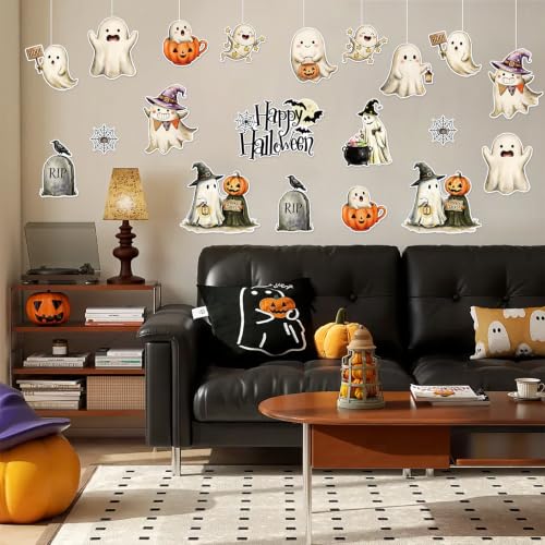 Halloween Ghost Cardboard Cutouts Set - Retro 36 Pieces for Home, Office, Classroom, Party Decoration