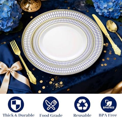 Heavy Duty Disposable Plastic Plates Set 175pcs for Parties & Events - B
