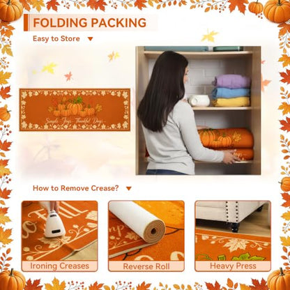 Hello Pumpkin Fall Kitchen Runner Rug 2x6 Feet - Pumpkin/2' x 6' Runner Variation