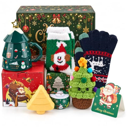 Christmas Gift Basket for Women - Spa & Cozy Accessories, Green Holiday Gift Set - Variation of Green Christmas Gifts