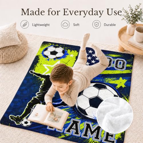 Personalized Soccer Blanket for Boys - Green Team Gift, Custom Kids Throw