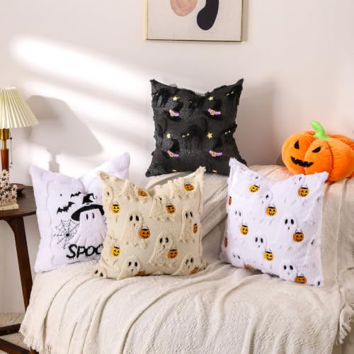 Beige Ghost Halloween Pillow Covers 18x18 Set of 2 - Cute Ghost Decor