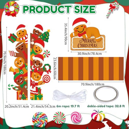 Gingerbread Door Decorations Brown Banner Runner Christmas Porch Sign - Namalu