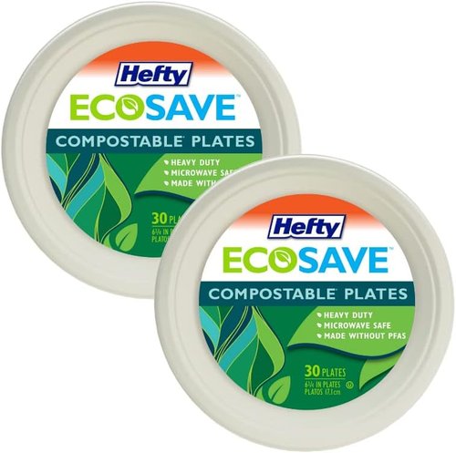 Hefty ECOSAVE Compostable Paper Plates - Eco-Friendly, 6-3/4 Inch, 30 Count (Pack of 2)