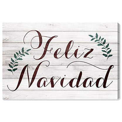 Holiday Wall Art Canvas Prints - Rustic Feliz Navidad 36 x 24 Inches - Brown & Green