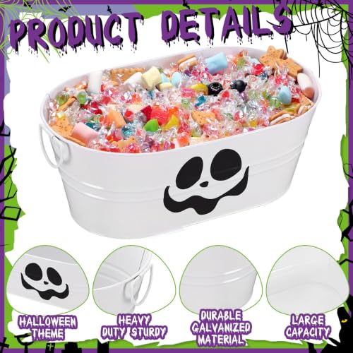 Halloween Galvanized Buckets Set - 4 Gallon Candy & Drink Buckets with Pumpkin Ghost Pattern - Orange & White, Variation: Pumpkin Ghost / Orange, White / 2